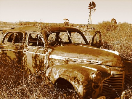 Old rusty car on Grasberg